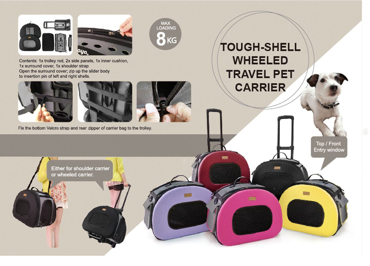 Pet Life ® 'Final Destination' Airline Approved 2-in-1 Tough-Shell Wheeled Collapsible Travel Fashion Pet Dog Carrier Crate